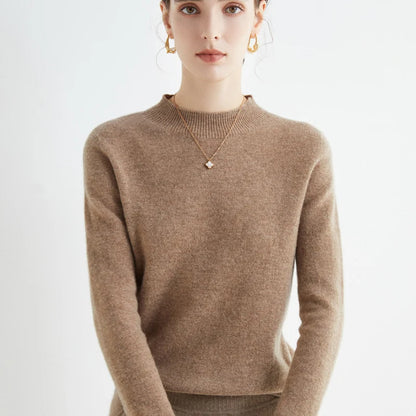 First-Line Seamless Women's Half-Turtleneck 100% Pure Wool Sweater Solid Color Long Sleeve Pullover Knitted Bottoming Sweater