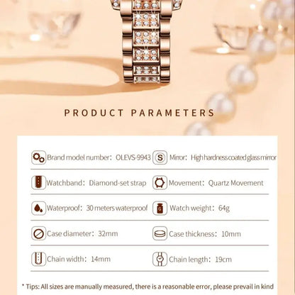 OLEVS 9943 Original Diamond Watch for Women Luxury Elegant Stainless Steel Waterproof Quartz Wristwatch Fashion Ladies' Watches