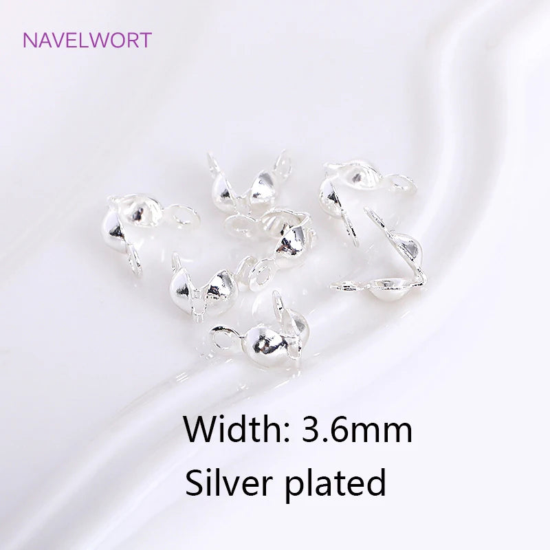 18K Gold Plated Brass 3.6mm Double-Cup Bead Tip with Two Rings,Calotte Crimp Beads For Jewelry Making Findings DIY Accessories