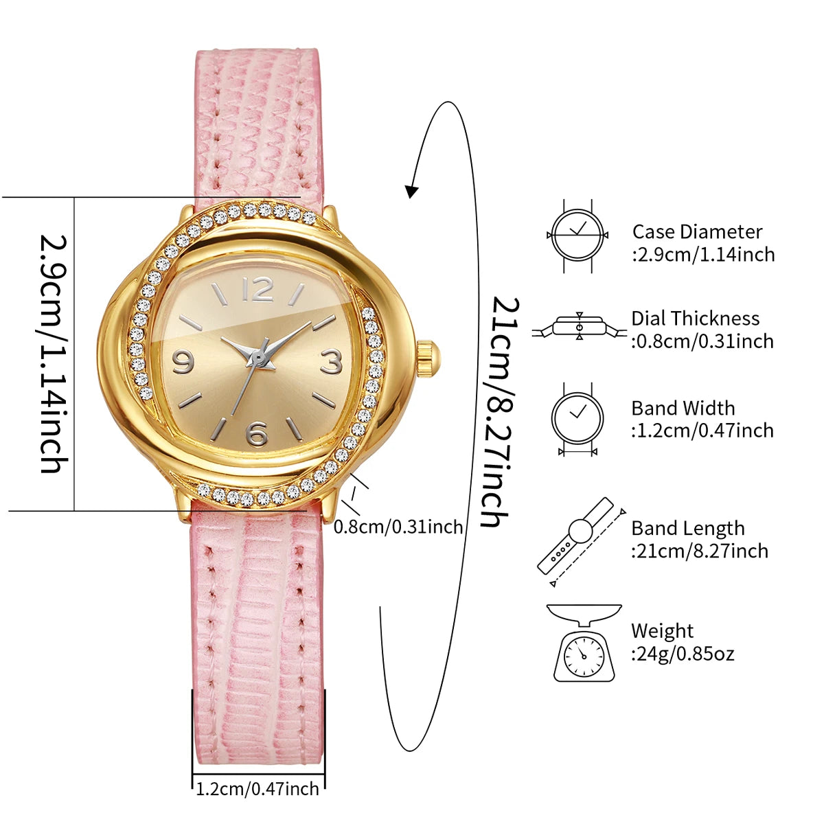 Elegant Rhinestone Golden Dial Women Quartz Watch Leather Strap Ladies Dress Wristwatches Clock Relogio Feminino (Without Box)