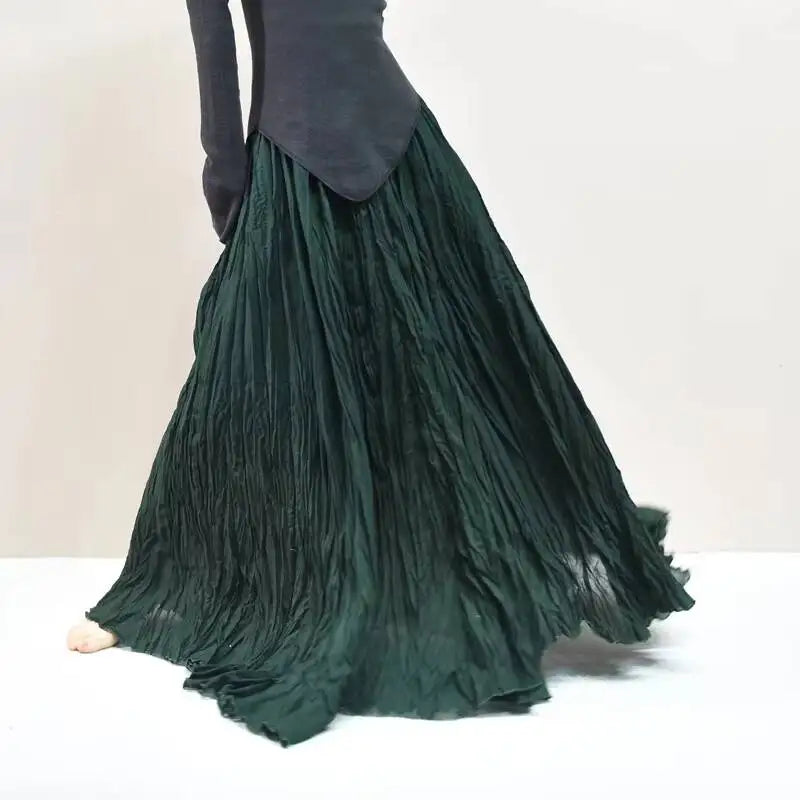Pleated Long Skirts Women 2026 Spring Summer Fashion Loose Casual Elegant Maxi Skirt