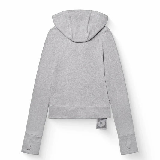 Y2K New Fashion Light Gray Hoodie Women Harajuku Casual Short Sweatshirt Large Zipper Decoration Hoodie Goth Sexy Slim Fit Tops
