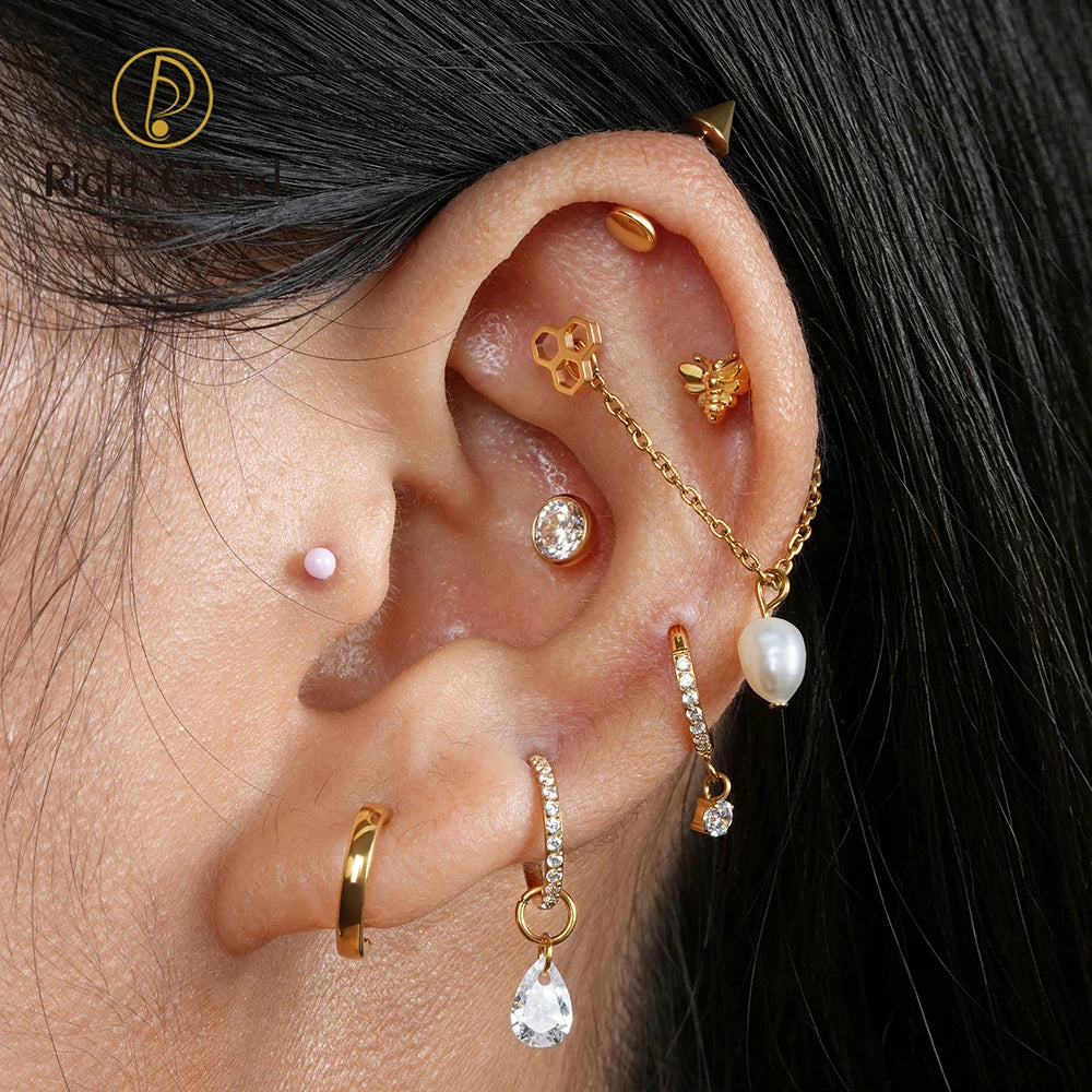 Right Grand ASTM F136 Titanium Round CZ Drop Helix Hoop Ring 16G Dangle Charm Segment Conch Clicker Cartilage Piercing Jewelry