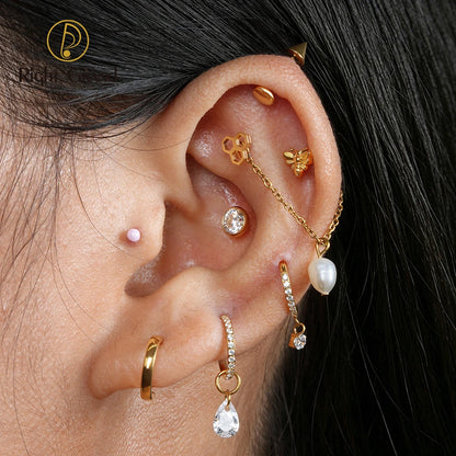 Right Grand ASTM F136 Titanium Round CZ Drop Helix Hoop Ring 16G Dangle Charm Segment Conch Clicker Cartilage Piercing Jewelry