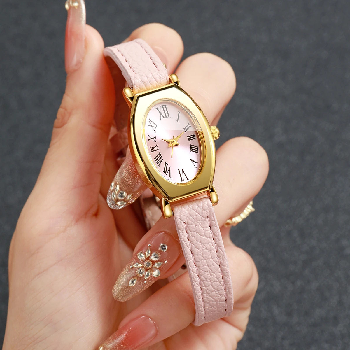 Fashion Roma Dial Women Watches Casual Pink Leather Strap Ladies Dress Wristwatches Clock Gift Relogio Feminino (Without Box)