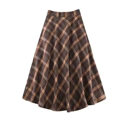 High Waist Retro Plaid Skirt Slim Fit Winter Autumu High Waist Long Skirt Preppy Style Aesthetic A-line Half Dress Girls