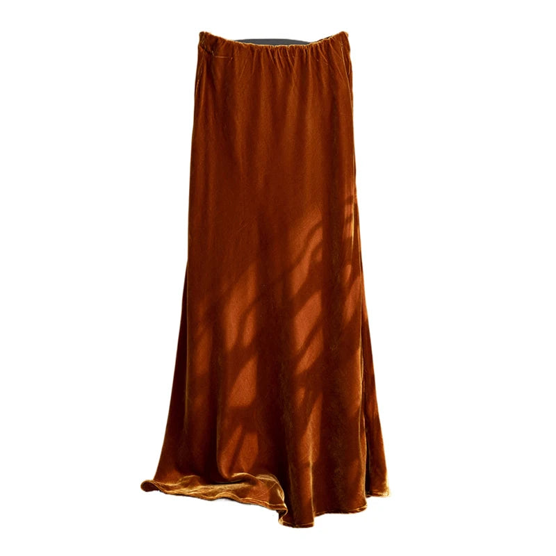 2026 Women's Early Spring New Plus Size Elegant 30% Natural Mulberry Silk Velvet Premium Versatile Solid Color Fishtail Skirt