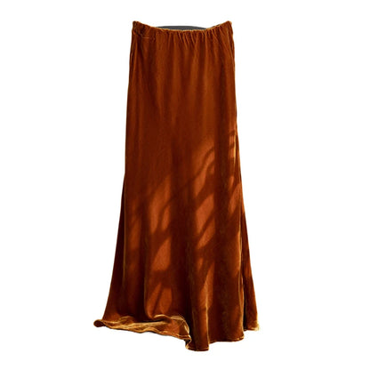 2026 Women's Early Spring New Plus Size Elegant 30% Natural Mulberry Silk Velvet Premium Versatile Solid Color Fishtail Skirt
