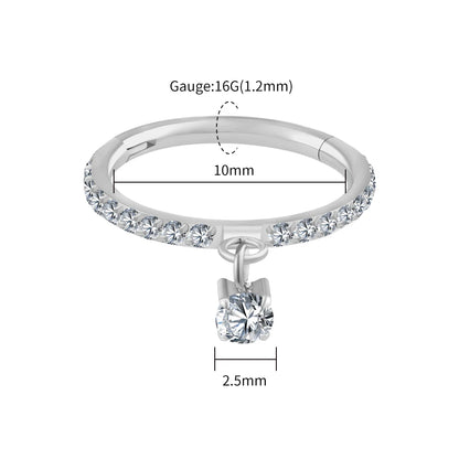 Right Grand ASTM F136 Titanium Round CZ Drop Helix Hoop Ring 16G Dangle Charm Segment Conch Clicker Cartilage Piercing Jewelry