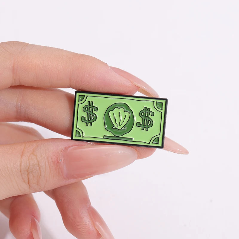 Green USD Symbol Enamel Pin Custom Wealth Money Cartoon Cute Anime Currency Brooches Lapel Badges Jewelry Kid Fans Gift
