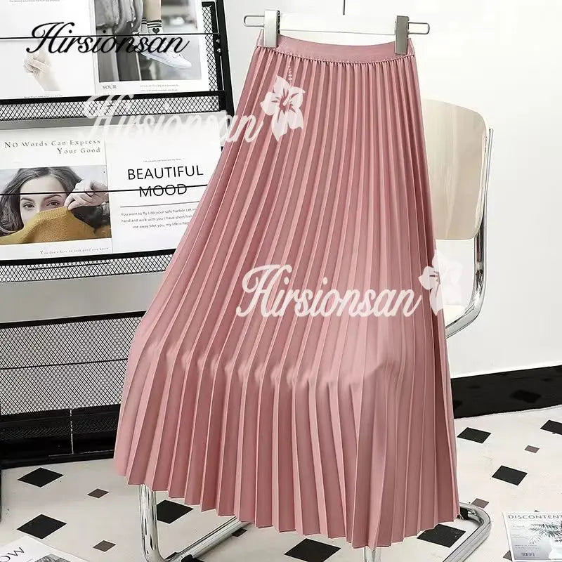 Hirsionsan Pleated Skirts Women 2023 Autumn New  Korean Fashion Vintage Solid A Line Skirt for Lady Chic Elegant Midi Skirt