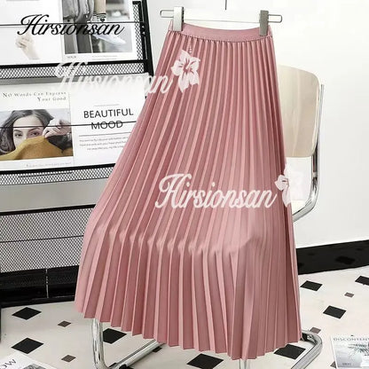 Hirsionsan Pleated Skirts Women 2023 Autumn New  Korean Fashion Vintage Solid A Line Skirt for Lady Chic Elegant Midi Skirt