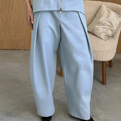 Solid Satin Halter Draped Collar Jumpsuit Backless Sleeveless Loose Top Wide Leg Pants 2026 Summer Autumn Fashion Women Outfits