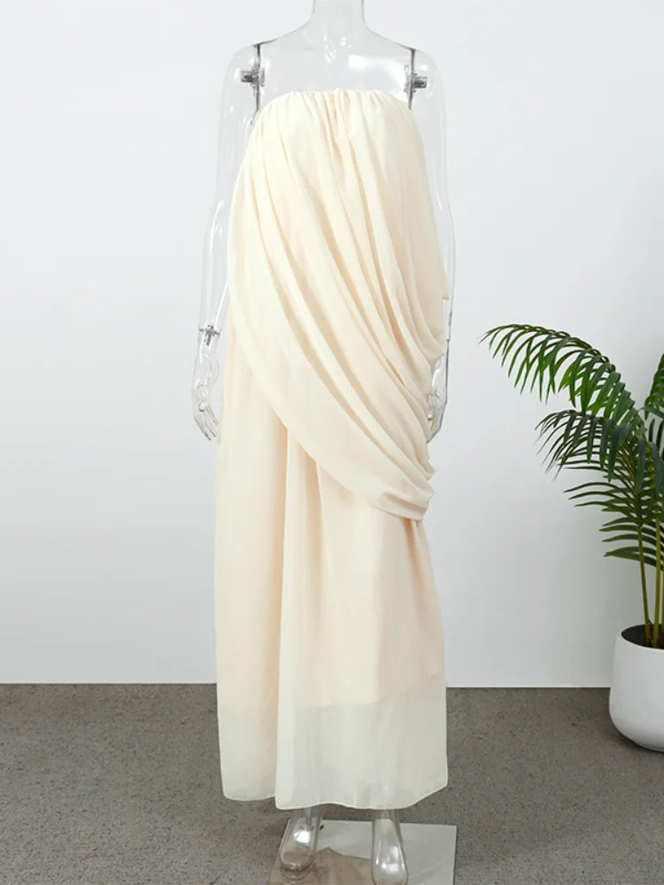 Women's Strapless Draped Maxi Dress