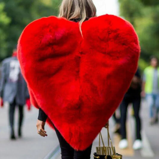 Women's Red Heart-Shape Faux Fur Shawl