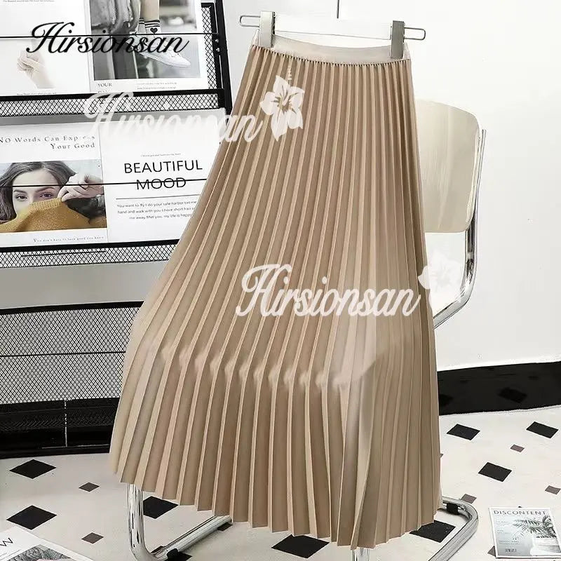 Hirsionsan Pleated Skirts Women 2023 Autumn New  Korean Fashion Vintage Solid A Line Skirt for Lady Chic Elegant Midi Skirt