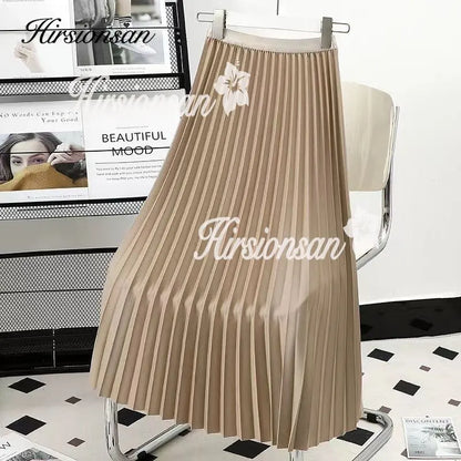 Hirsionsan Pleated Skirts Women 2023 Autumn New  Korean Fashion Vintage Solid A Line Skirt for Lady Chic Elegant Midi Skirt