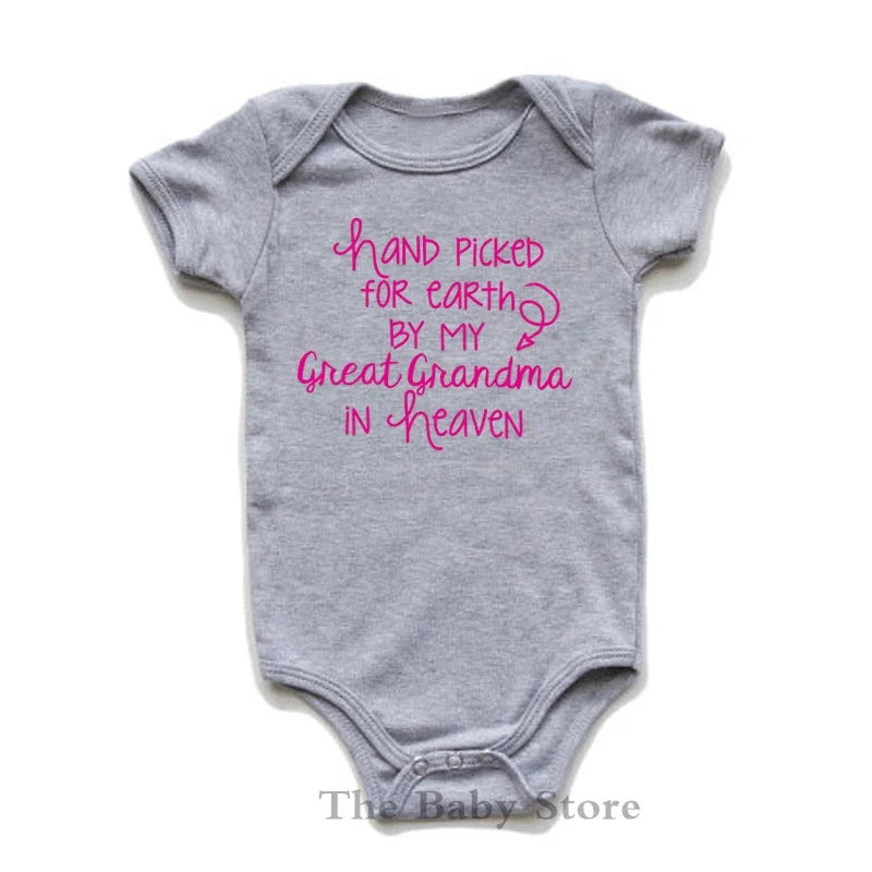 Hand Picked For Earth By My Great Grandma In Heaven Baby Summer Bodysuits Cotton Newborn Jumpsuit Short Sleeve Body Baby Outfits
