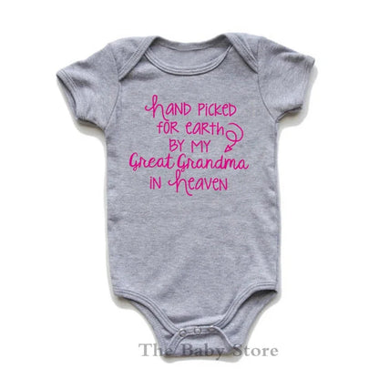 Hand Picked For Earth By My Great Grandma In Heaven Baby Summer Bodysuits Cotton Newborn Jumpsuit Short Sleeve Body Baby Outfits