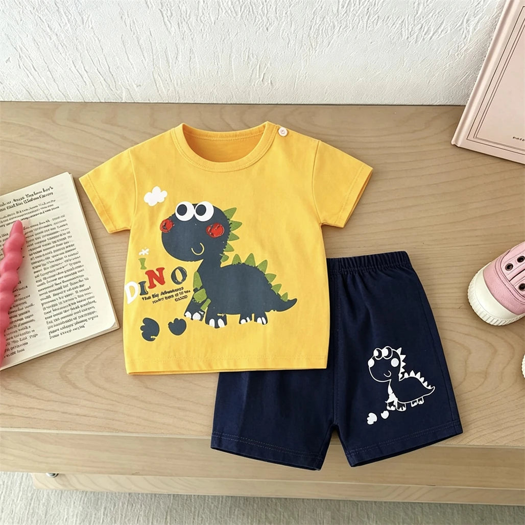 Child Short-sleeved Outfits Cartoon Tshirt+Shorts Two Piece Set Summer Clothing Lovely Tees Loose Casual Shorts Kids Costume