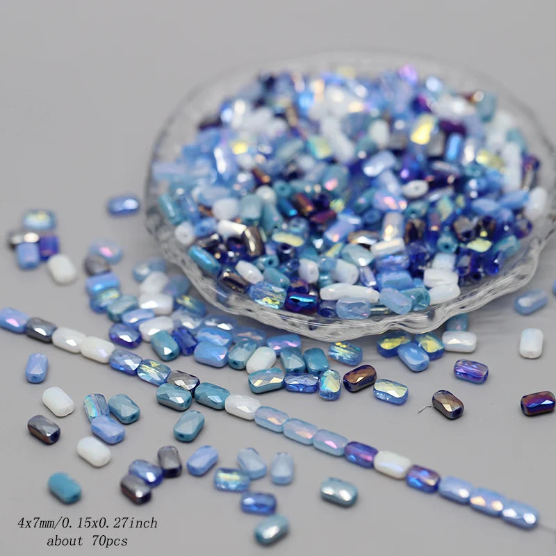 70pcs/lot Color Faceted Square Loose Beads Crystal Glass Beads Faceted Loose Spacer Beads for Jewelry Making DIY