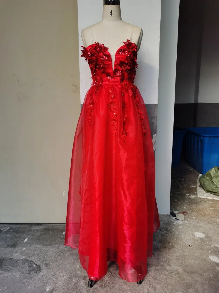 Elegant Women's Evening Maxi Dresses Sexy Backless Off Shoulder Red V Neck Side Slit Glitter Sequins Prom Party Long Dress