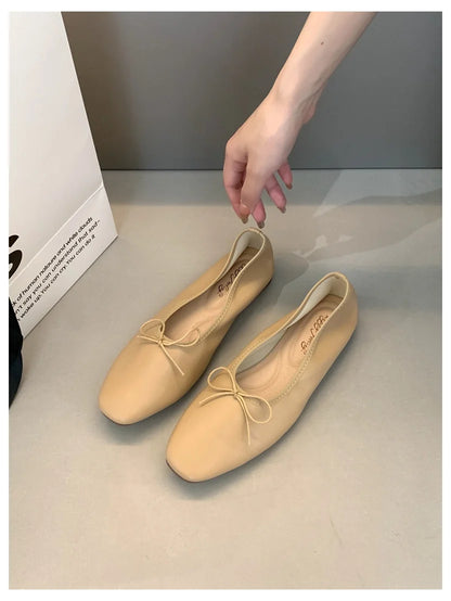 2024 Fashion Candy Color Flats Ballet Shoes Women Female Ballet Round Toe Shallow Bow Knot Ballerina Soft Moccasin Zapatos Mujer
