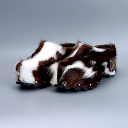 Women’s Cowhide Platform Clogs Sandals Wide Fit Comfort Designer Fur Shoes for Flat Feet, Soft Sole Anti-Slip Mules for All-Day