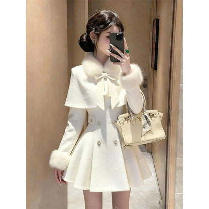 Elegant Mini Dress with Belt Cowl Neck Coat Fragrance Style Lightweight Autumn Fashion New Arrival for Women