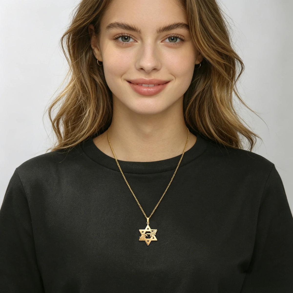 Am Yisrael Chai Necklace Stainless Steel Star of David Necklace Jewish Faith Hexagram Necklace Gift for Women Men Hanukkah Gift