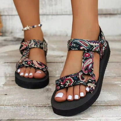 Summer Flat Women's Shoes Outdoor Sandals Casual Women Slippers Hemp Rope Set Foot Beach Sandals Large Size Hook & Loop Sandals