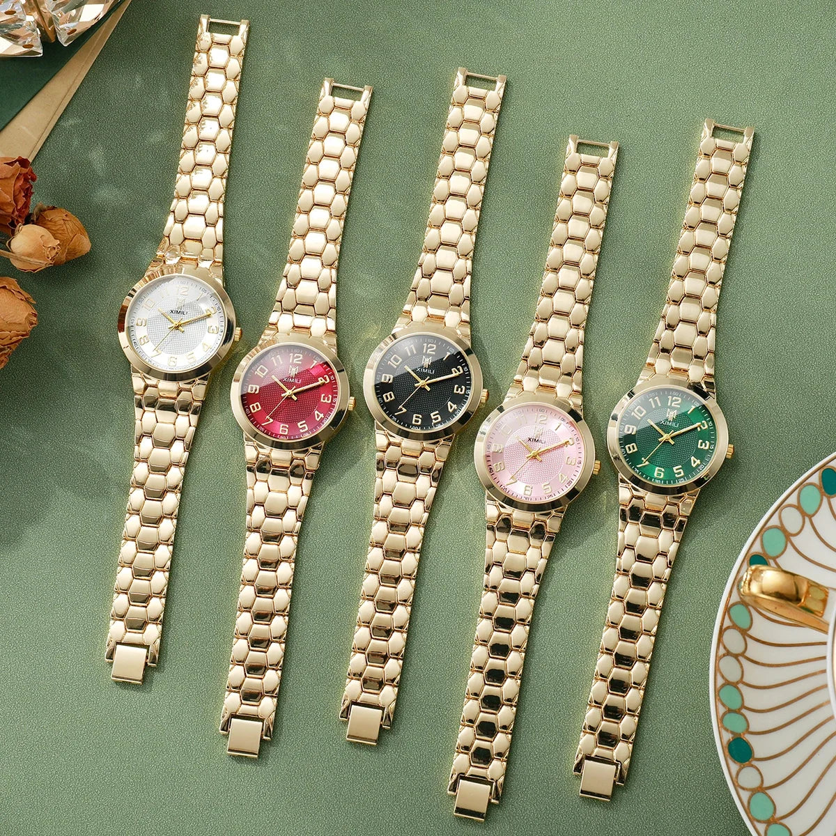 Fashion Arabic Dial Women Watches Golden Bracelet Strap Ladies Quartz Wristwatches Relogio Feminino Girl Clock Gift（Without Box）