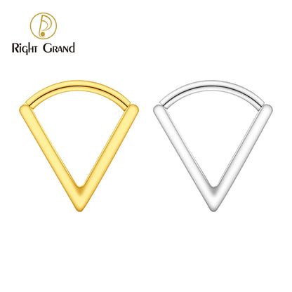 Right Grand ASTM F136 Titanium Triangle Huggie Hoop Earring 16G Simple Geometric V-Shaped Septum Nose Clicker Ring
