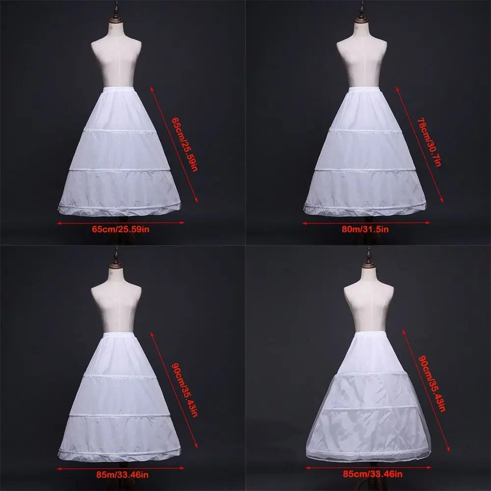 New Fashion White Petticoat 3-Hoops Ball Gown Petticoats Long Underskirt Crinoline Crinoline Skirt Flower Dress Accessories