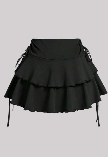 Plus Size Women's Ruffled Mini Skirt High Waist Tiered Layered Drawstring Casual Skirt