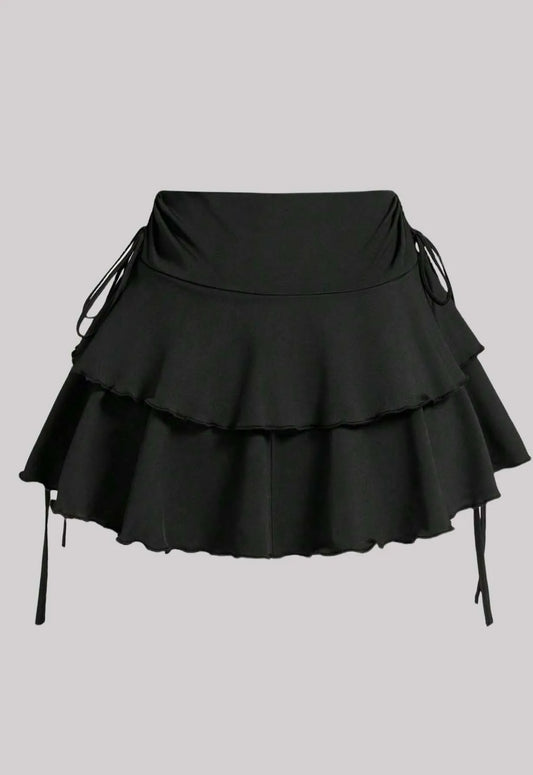 Plus Size Women's Ruffled Mini Skirt High Waist Tiered Layered Drawstring Casual Skirt