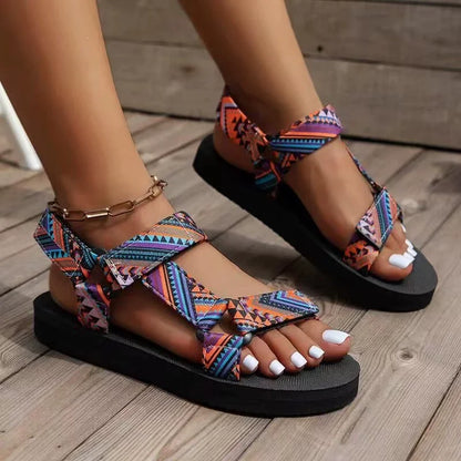 Summer Flat Women's Shoes Outdoor Sandals Casual Women Slippers Hemp Rope Set Foot Beach Sandals Large Size Hook & Loop Sandals