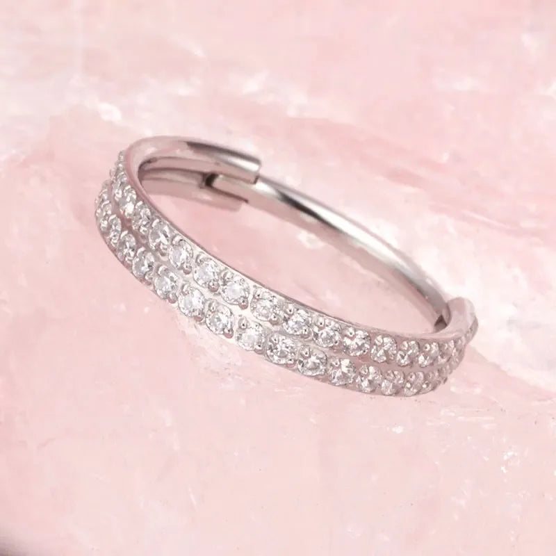 ASTM F136 Titanium 16G Double Layered Zircon Nose Clicker Segment Clicker Ring Helix Cartilage Nose Ring Piercing Body Jewelry