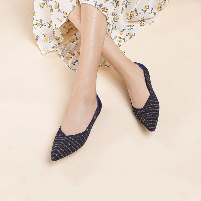 Women's flat shoes 2025 new fashionable patterns with various beautiful colors knitted breathable shoes