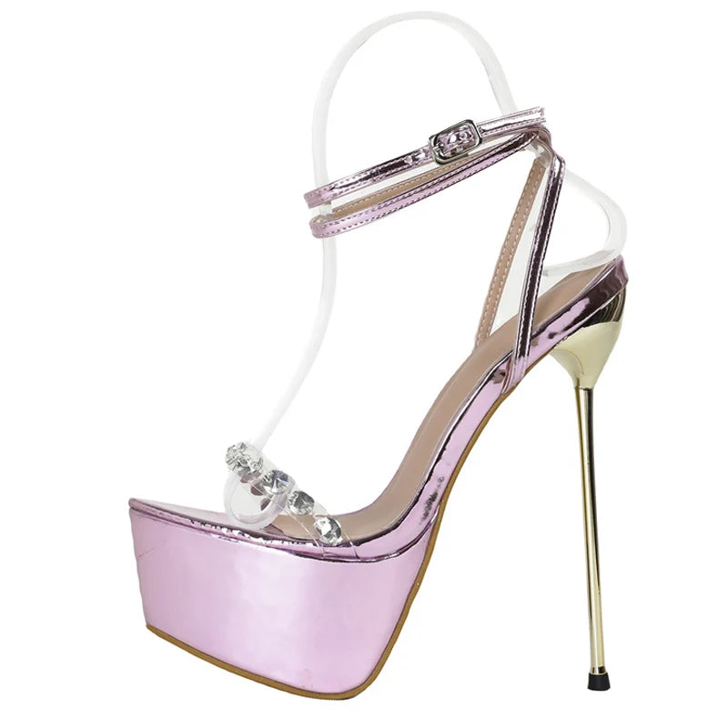 Liyke Runway Style Purple Platform High Heels Transparent Sandals For Women Sexy Open Toe Wedding Banquet Shoes Zapatos Mujer
