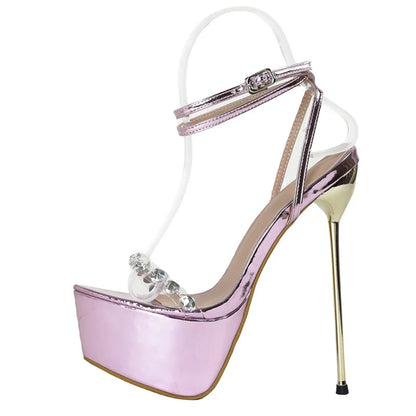 Liyke Runway Style Purple Platform High Heels Transparent Sandals For Women Sexy Open Toe Wedding Banquet Shoes Zapatos Mujer