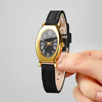 Fashio Roma Oval Dial Women Quartz Watch Leather Strap Ladies Wristwatches Relogio Feminino Clock Gift（Without Box）