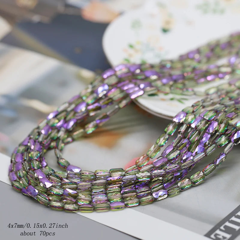 70pcs/lot Color Faceted Square Loose Beads Crystal Glass Beads Faceted Loose Spacer Beads for Jewelry Making DIY