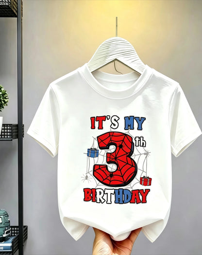 1-10 Years Birthday Spiderweb Gift Hero Print Cotton Short-Sleeve T-Shirt, Suitable for Boys and Girls Daily Wear