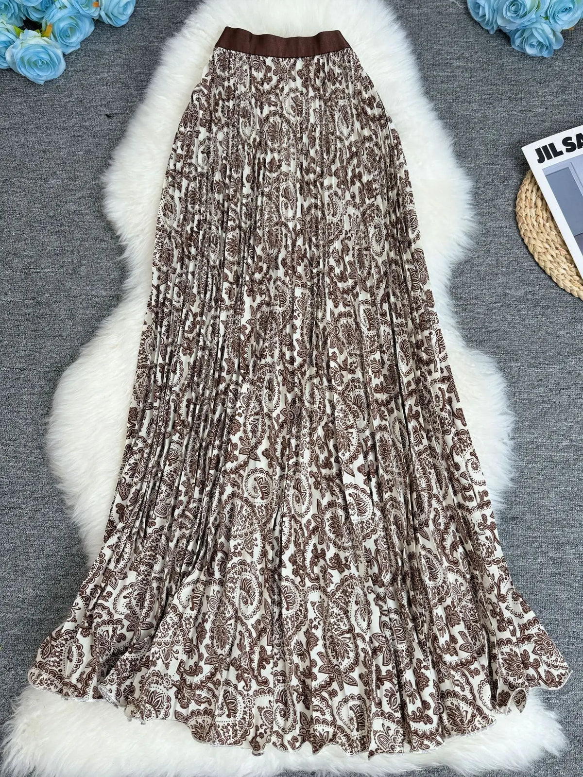 Polka Dot Print High Elegant A-line Pleated Long Skirt For Women 2025 Spring autumn Office Lady Casual Leopard Skirts
