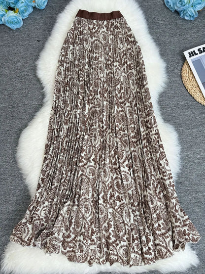 Polka Dot Print High Elegant A-line Pleated Long Skirt For Women 2025 Spring autumn Office Lady Casual Leopard Skirts