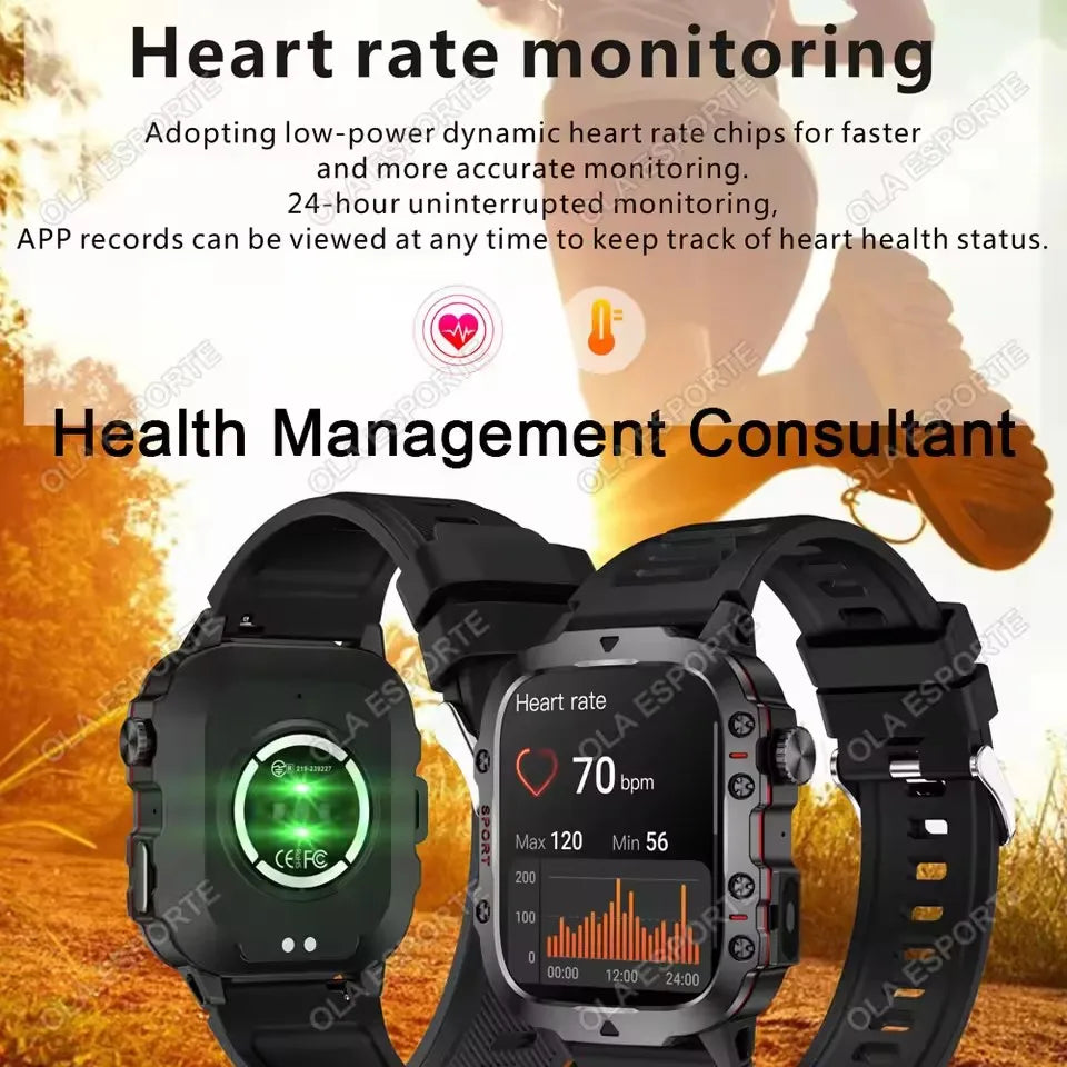 2026 New Rugged Military GPS Smart Watch Men Bluetooth Call Health Monitoring Sports 5ATM Waterproof Smartwatches Man Pk Ht22
