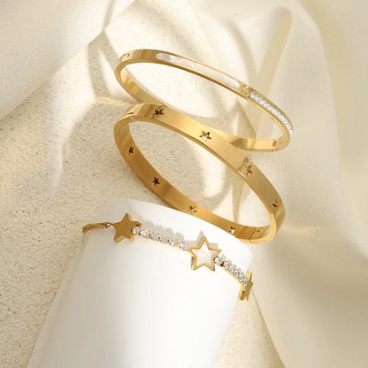 Luxury Star Shaped Stainless Steel Bracelet Set Fashionable Decorative Daily Party Jewelry Gift For Women Men
