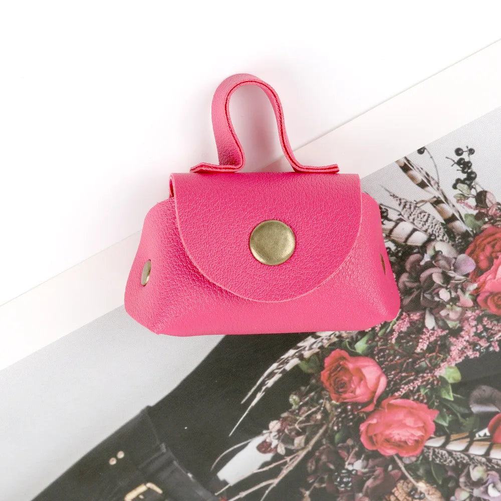 LATS Retro Cute Small Leather Bag Long Necklace for Women Fashion Sweater Chain Neck Hanging Jewelry Versatile Accessory Gift