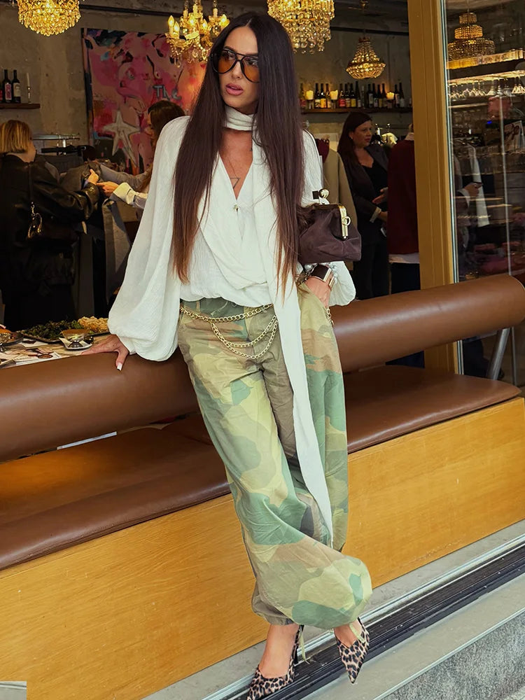 Camo Print Drawstring Waist Women Pants Wide Leg Loose Cut Drawstring Hem Relaxed Fit Casual Trouser Streetwear 2026 New Fashion
